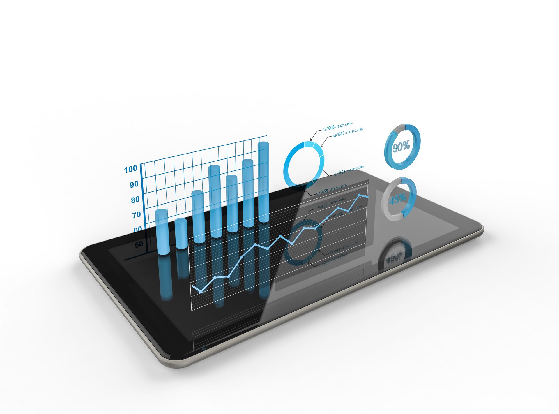 Diagrams and charts projecting from tablet