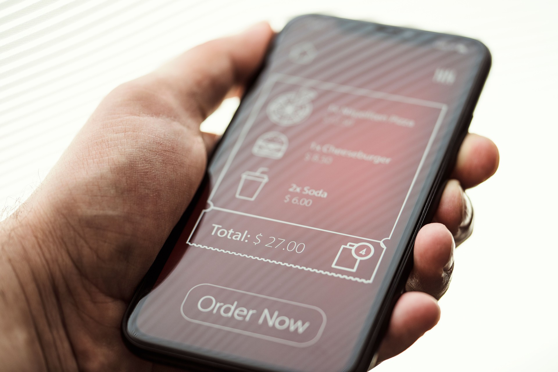 Food order app on mobile phone screen